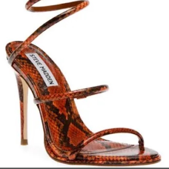 Steve Madden Orange Snake Print Exotica Ankle Wrap Sandals Women’s Size 8.5 - Picture 4 of 10